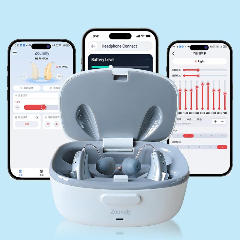 FDA OTC Rechargeable Bluetooth Behind-the-Ear Hearing Aids - Digital Noise-Canceling Hearing Amplifier, Wireless Device with Fast Charging Case for Hard-of-Hearing Elders, Behind Ear Aid