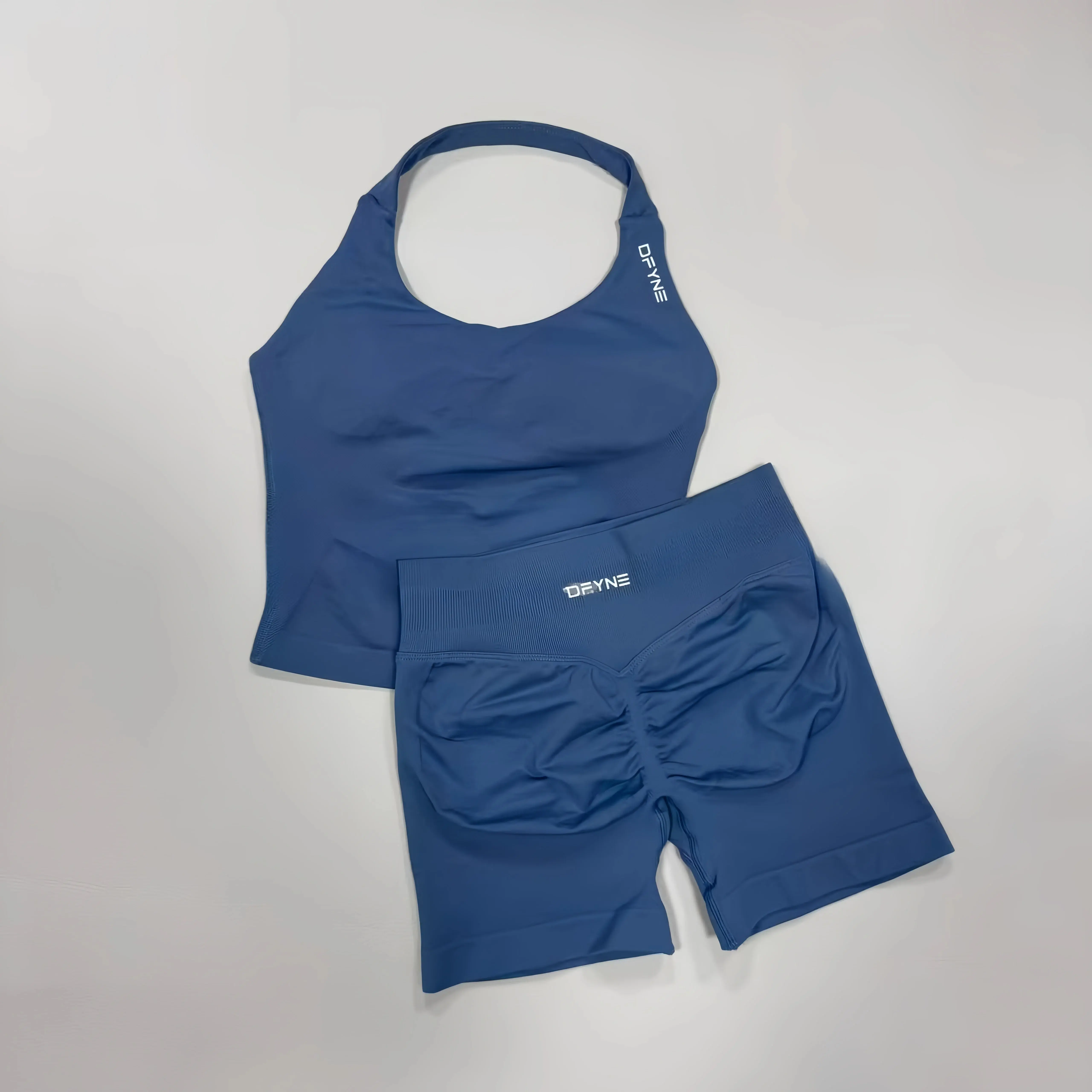 DFYNE Women’s Seamless Ruched Tank Top & Shorts Set - High Stretch Sculpting Gym Yoga Workout Activewear