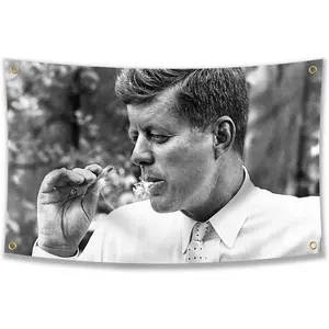 Johnny Politics John F Kennedy JFK Smoking Cigar Flag 3x5 Feet Tapestry Funny Poster Durable Man Cave Wall Flag with Brass Grommets This beautiful entertaining banner flag for College Dorm Room Decor,Outdoor,Parties gifts, travel, filming, events, festiva