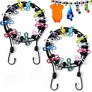 Portable Retractable Clothesline with 12 Clips, 1 Count Travel Windproof Clothesline, Clothes Drying Line for Home Balcony Laundry Room, Laundry Products