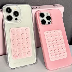 2 Piece Jelly Powder & Space Transparent Phone Case + Suction Cup Simple Shockproof Case for iPhone 15 15 Plus 15 Pro 15 Pro Max