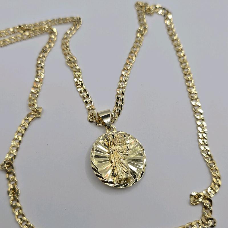 Virgin Mary & Saint Jude double face necklace Cuban style 24"inches GOLD-PLATED one chain one pendant