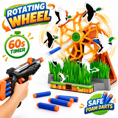Halloween Shooting Game for Kids, Rotating Duck Target Wheel Blaster with 60S Countdown Timer, Safe EVA Foam Dart Gun Set, Indoor Family Game Night Toy, Fun Halloween Gift for Boys & Girls