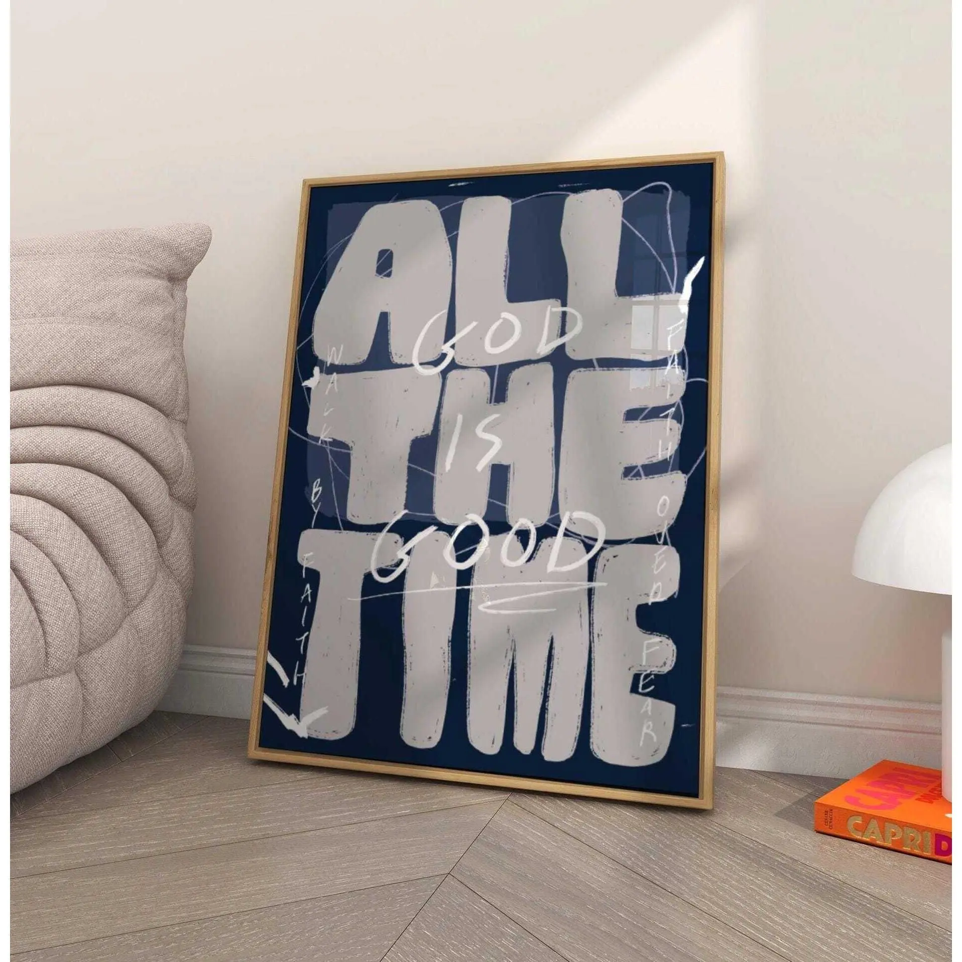 Inspirational Christian Wall Art Print - God Is Good All The Time Biblical Scripture, Modern Abstract Design Graphic Decor, Motivational Quote, Navy Bedroom & Above Bed Home Decor, Bedroom Decor