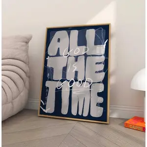 God Is Good All The Time Inspirational Christian Wall Art  Poster, Faith-Based Decor Navy Biblical Scripture Art Modern Christian Decor Trendy Decoration Artistic