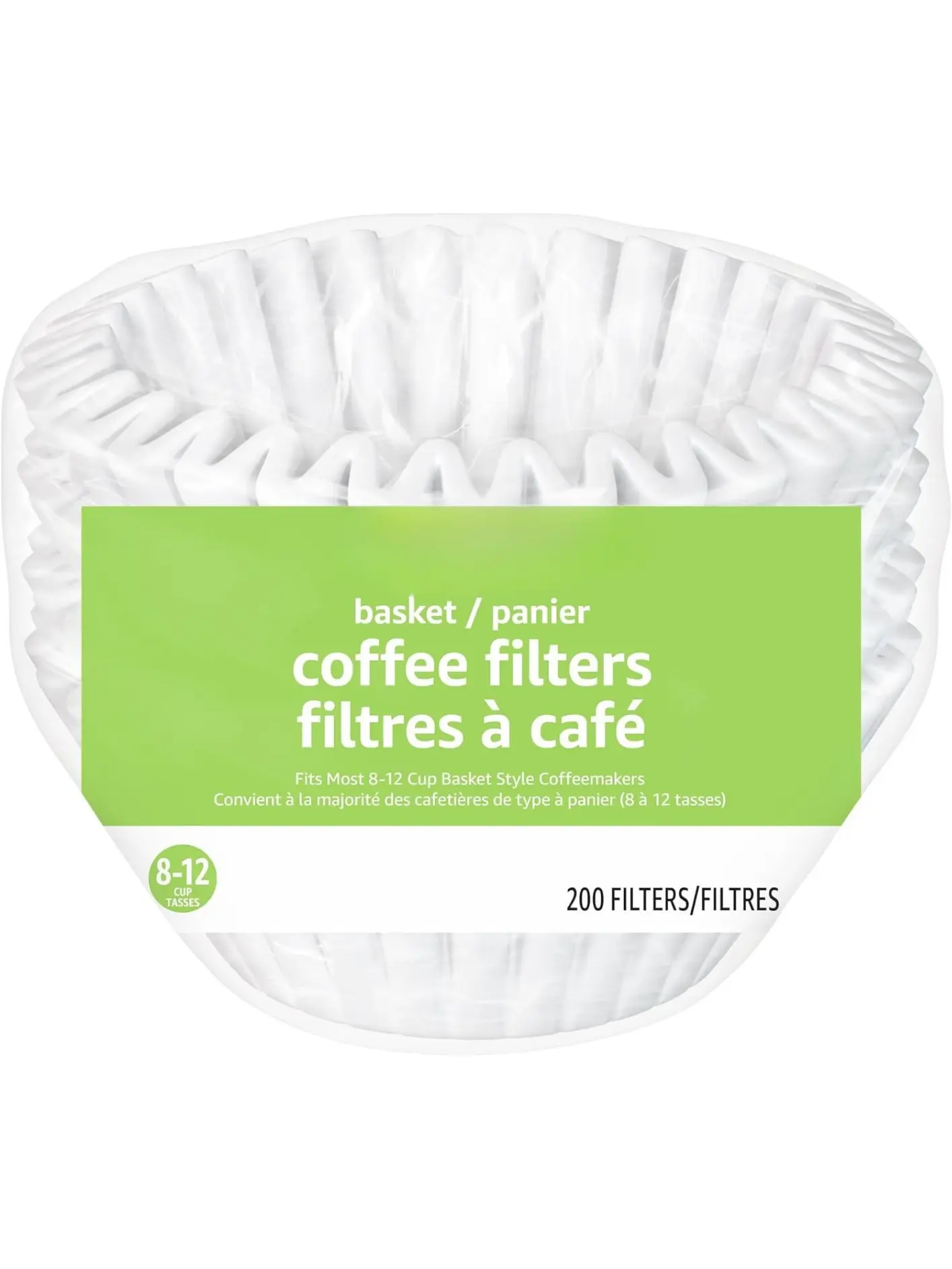 Basket Coffee Filters for 8-12 Cup Coffee Makers, White, 200 Count