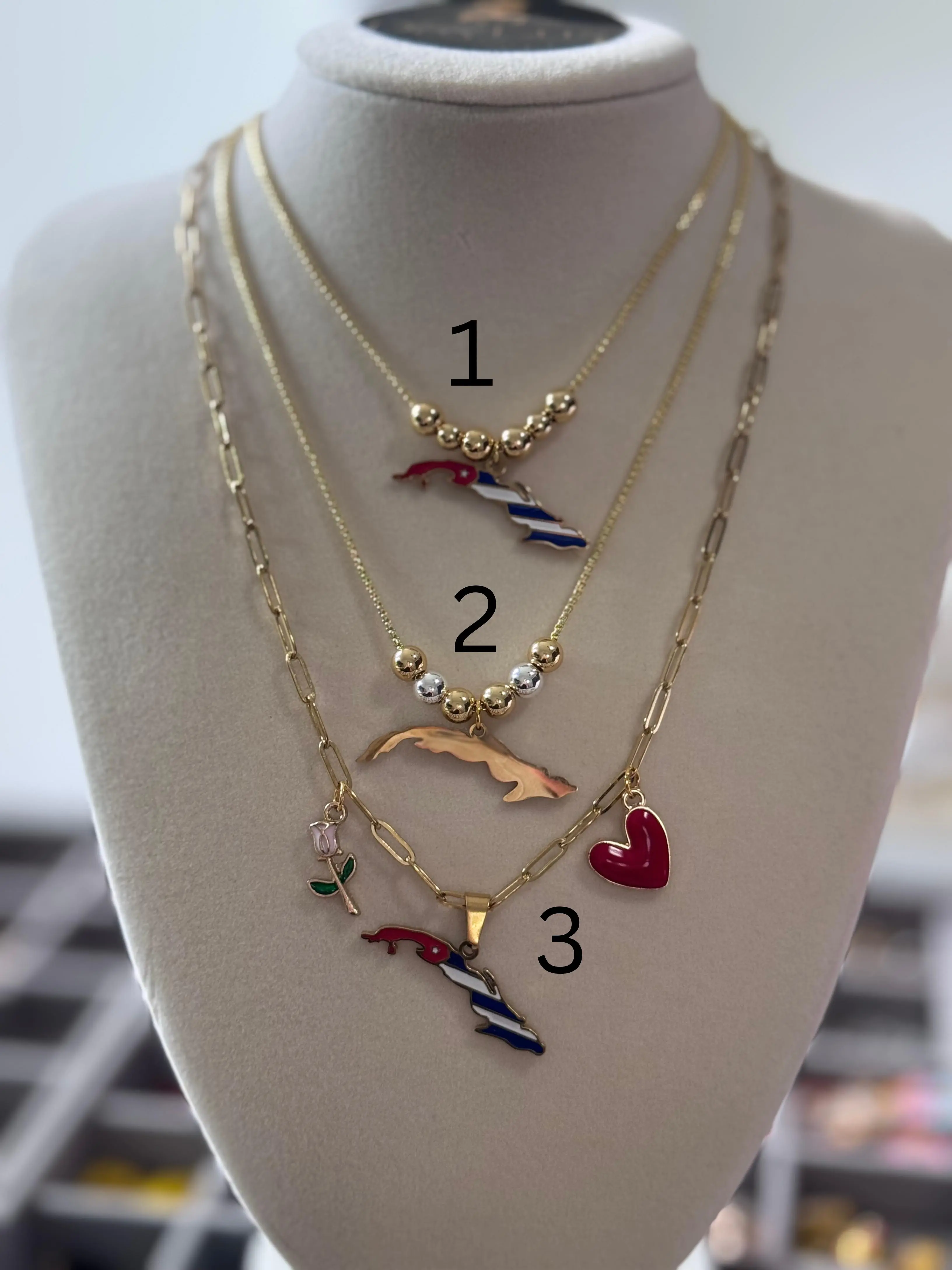 Stainless Steel Cuba Map Necklace - Gold with Accents Cuban Charm Jewelry, Casual Low Maintenance Durable Cultural Details Accessory (3 Styles), Durable & Low Maintenance, Long-Lasting, Pendant, Stylish Accessories, Unisex, Accessories For Women, Solid