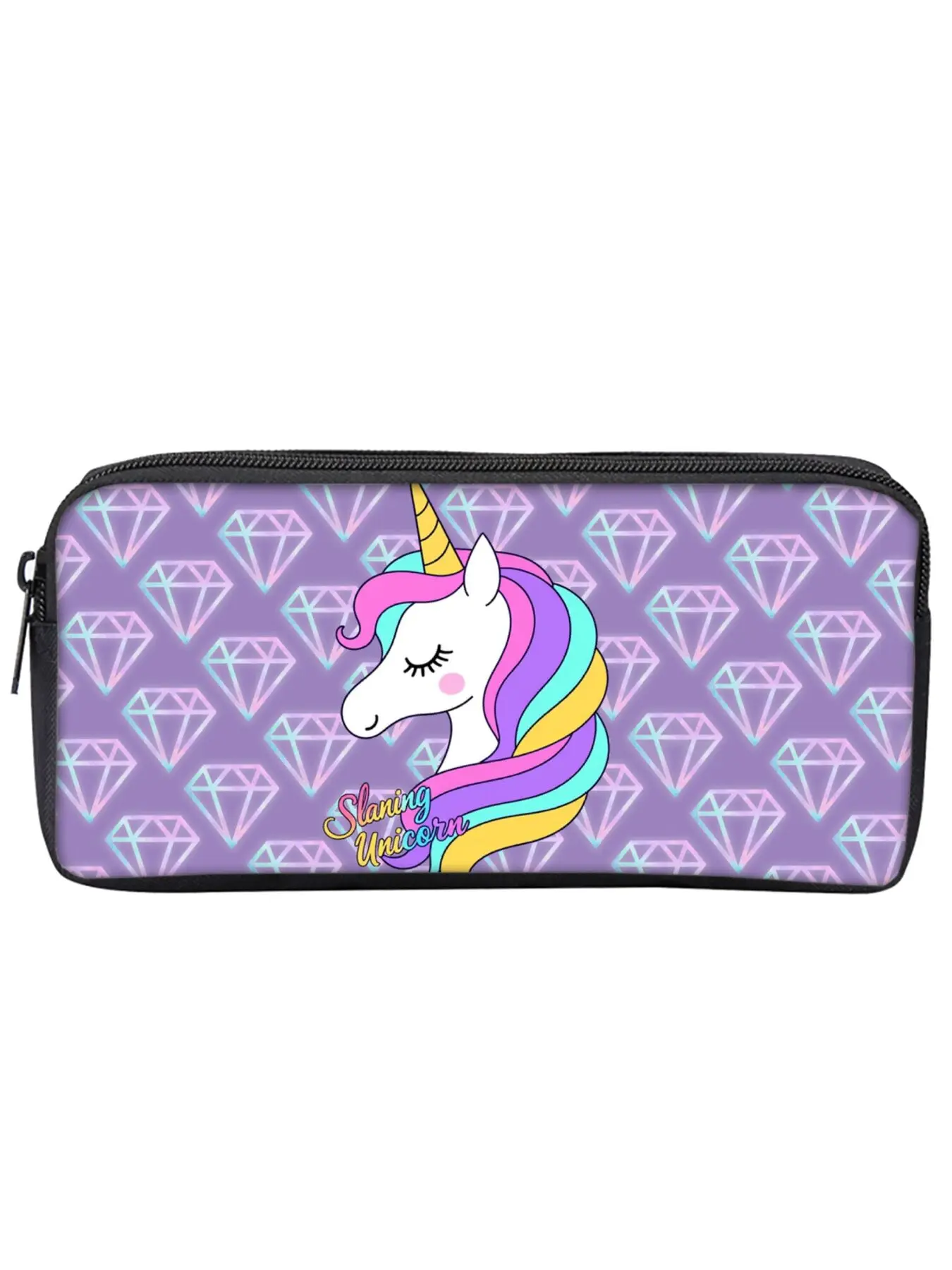Single-layer pencil case with unicorn and pony print