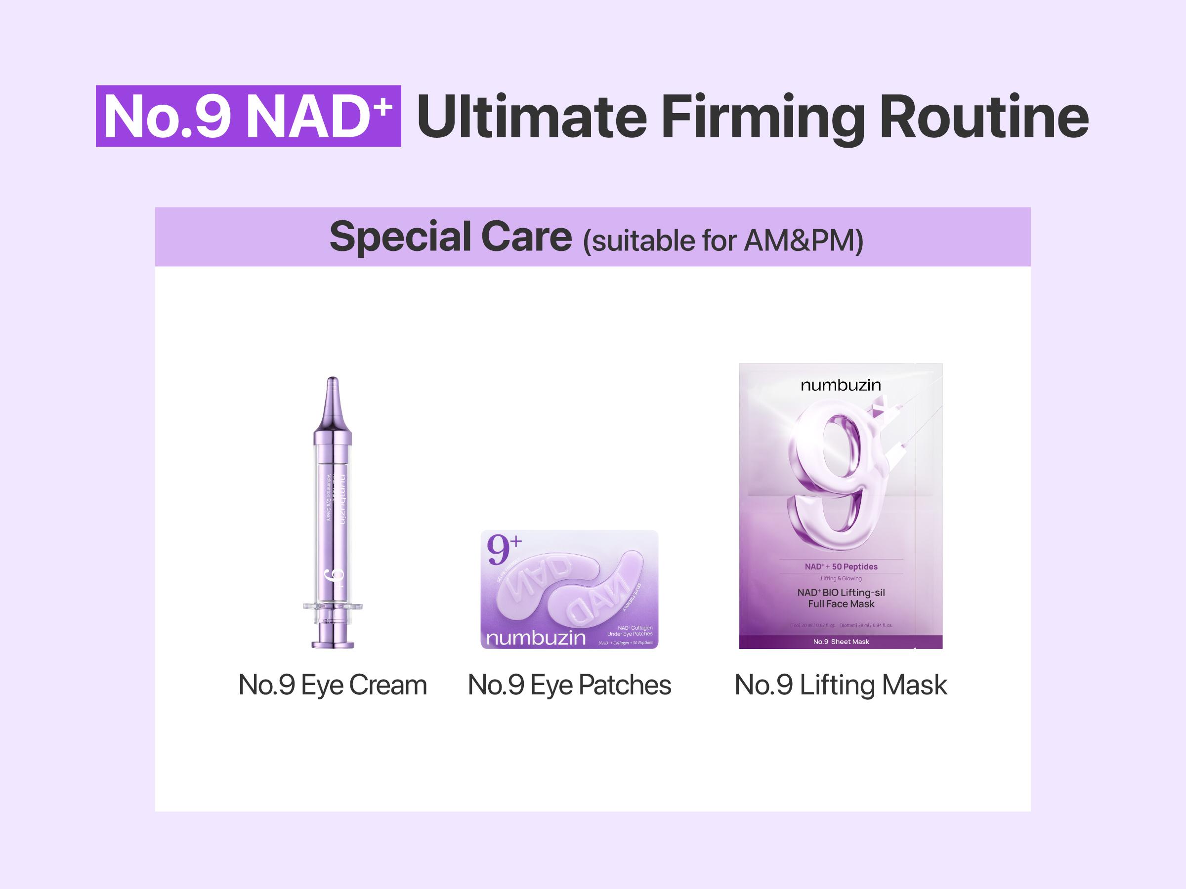 [numbuzin Official] No.9 Ultimate NAD+ Routine Set | No.9 Toner + Essence + Eye Cream + Under Eye Patches + Full-face Mask + Sunscreen | Firming, Wrinkles, Fine Lines, Anti-aging | NAD+, Peptides based | 9 to 9 Skincare Routine