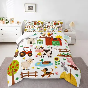 Feelyou Cartoon Farm Animals Print Microfiber Comforter Set - Twin/Full Sizes, Farmhouse Luxury Bedding Supplies, Soft Duvet Set