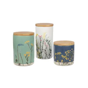 Cookspire 3-pc Durable Porcelain Canister Set - Kitchen Storage Containers for Coffee, Sugar, Spice and Dry Food, Airtight containers, Versatile Sizes - White 8.3", Green 6.9", Blue 4.7"