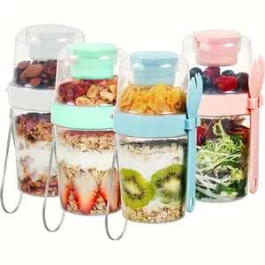 4-Pack Large 27oz Yogurt Parfait Cups with Leakproof Lids & Spoons - Microwave-Safe, Stackable Breakfast Containers with Separate Toppings Compartments - BPA-Free PP Cups for Overnight Oats, Yogurt, Cereal, Meal Prep - Ideal for Home, Office, Travel, or C
