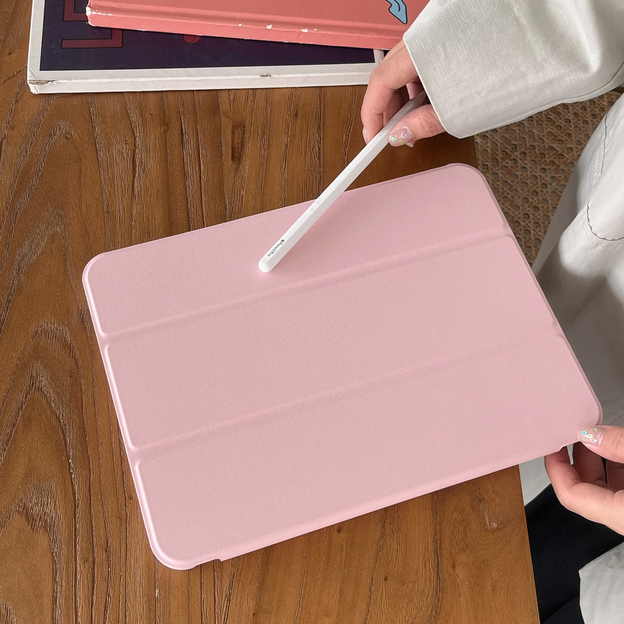 New iPad Tablet Case Covers, Pure Color Side Stick Three-Fold, Acrylic with Pen Slot, Full Protection, Drop Proof Cover, Foldable Stand, Compatible with iPad 11, 10, 7/8/9, Pro, Air, Durable Protective Cover