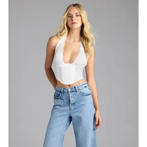 Gorgeous Night Lace Trim Corset Halter Top