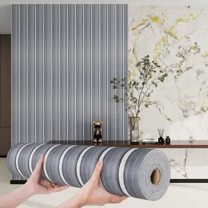 1 roll wood-grain slat-style wall sticker, self-adhesive coated wallpaper with waterproof and sound-insulating features. Textured design with a matte wood finish, easy to clean, install, and removable. Ideal for living room, bedroom, dining room, and ceil