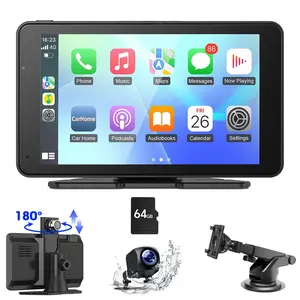 7.0 Inch Portable Car Player, Wireless Car Stereo Receiver with 2.5K Front Dash Cam & 1080P Backup Camera, Car Video Player with Bluetooth-compatible & GPS Navigation