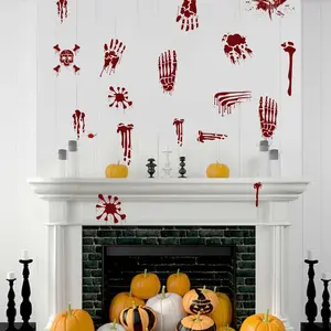 Scary Footprint Bloodstain Halloween Wall Stickers, Easy to Remove Self-Adhesive Decorations for Windows and Party Scenes