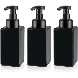 3 Pack Foaming Soap Dispenser Empty Plastic  Pump Bottle Refillable  Soap Bottle Dispenser for Shampoo Liquid Soap  Wash (Black, 450ml/15oz)