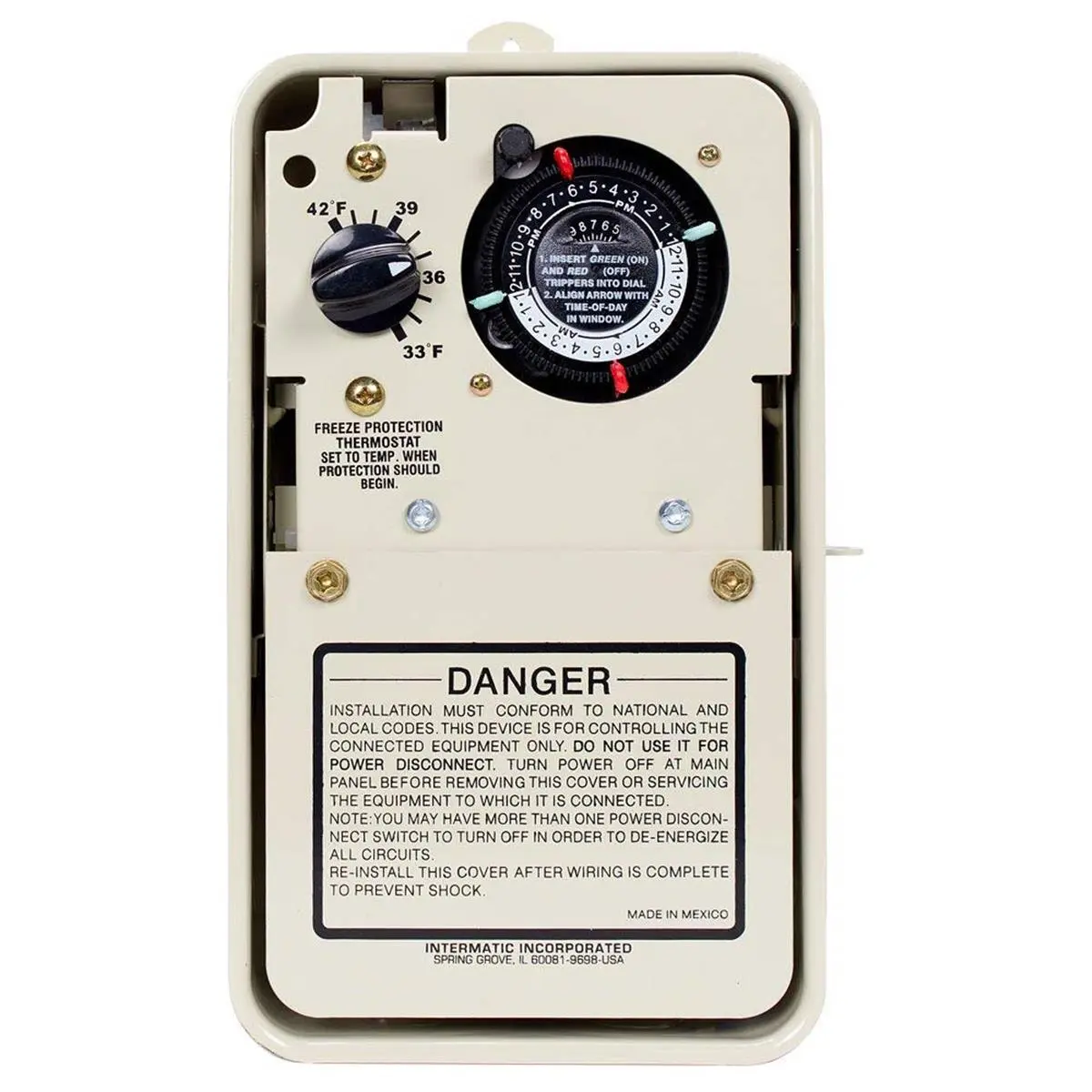 212 MAIN Outdoor Rainproof Pool Pump Timer, 240V Time Controller with Automatic Freeze Protection, Adjustable Thermostat for Spa & Aquatic Fitness Equipment, 240V Voltage, Intermatic, One-Circuit
