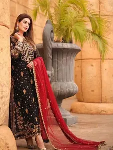 NEW ARRIVAL GEORGETTE SEQUENCE EMBROIDERY WORK TOP BOTTOM WITH DUPATTA BLACK