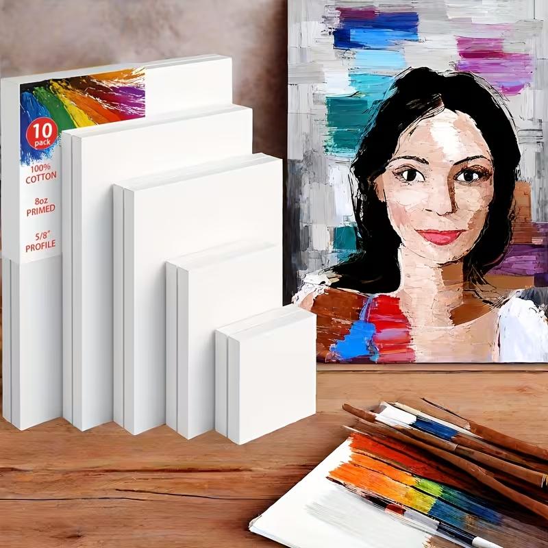 10 Pack Multi-Size Stretched Canvas Panels,11x14 9x12 8x10 5x7 4x4 White Blank 100% Art Canvas for Acrylic, Watercolor, Oil Painting  Wet Dry Art Media