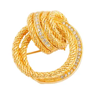 Pre-owned Christian Dior Rhinestone Gold Tone Twist Brooch MJP000042