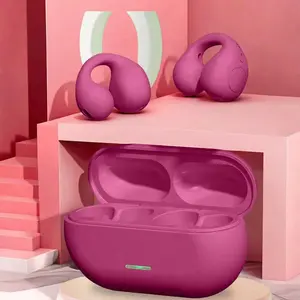 Fone Bluetooth Headset 5.3 Wireless Air Conduction Headphones Clip Ear Music Noise Canceling HD Call Sports Gaming Earphone Audio Cable smart  audio pink  head  phones Charging Usb Electronic Earbud