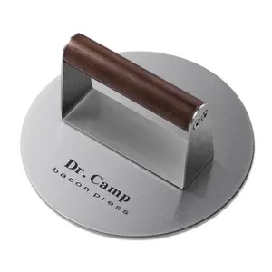 Dr.Camp 7 INCH Stainless Steel Smash,Burger Press,Burger Smasher,Hamburger Press,Patty Smasher, Meat Press, Bacon Press, Grill Press with Wood Handle (HT-B-7005)