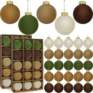 30 Pcs Velvet Christmas Ball Ornaments, 3.15 Inch Christmas Tree Ball Ornaments Flocked Plastic Balls Xmas Hanging Decorations for Tree Holiday Party (Brown, Green, Khaki, Beige, 3.15 Inch)