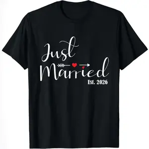 [Graphic T-Shirt] 100% Cotton Just Married Personalized Couple Matching Shirt Wedding Honeymoon Outfit His and Hers Gift Casual Unisex T-Shirt