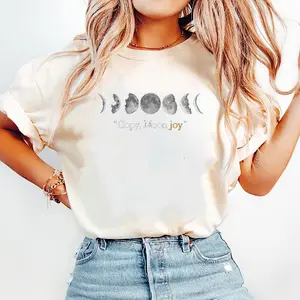 Moon Joy Quote T-Shirt, Lunar Graphic Shirt, Minimal Space Design , Night Sky Fashion Gift for Women, Trendy Statement Outfit