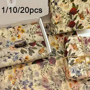 Vintage Rose Floral Pattern Thin Paper, Moisture-Resistant, 50x70cm, Gift Wrapping Paper, Butterfly and Daisy Design, Elegant Plant Theme