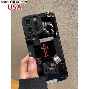 Apple Slogan 1pc Black Cross Graphic Shock Proof Anti-Fingerprint Full Coverage Phone Case Compatible With Iphone