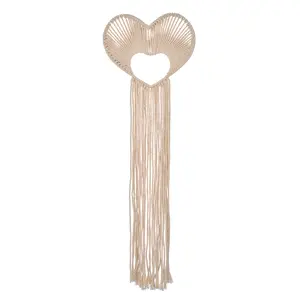 Natural Ivory Macramé Heart Shaped Wall Décor with Fringe, 18" Long