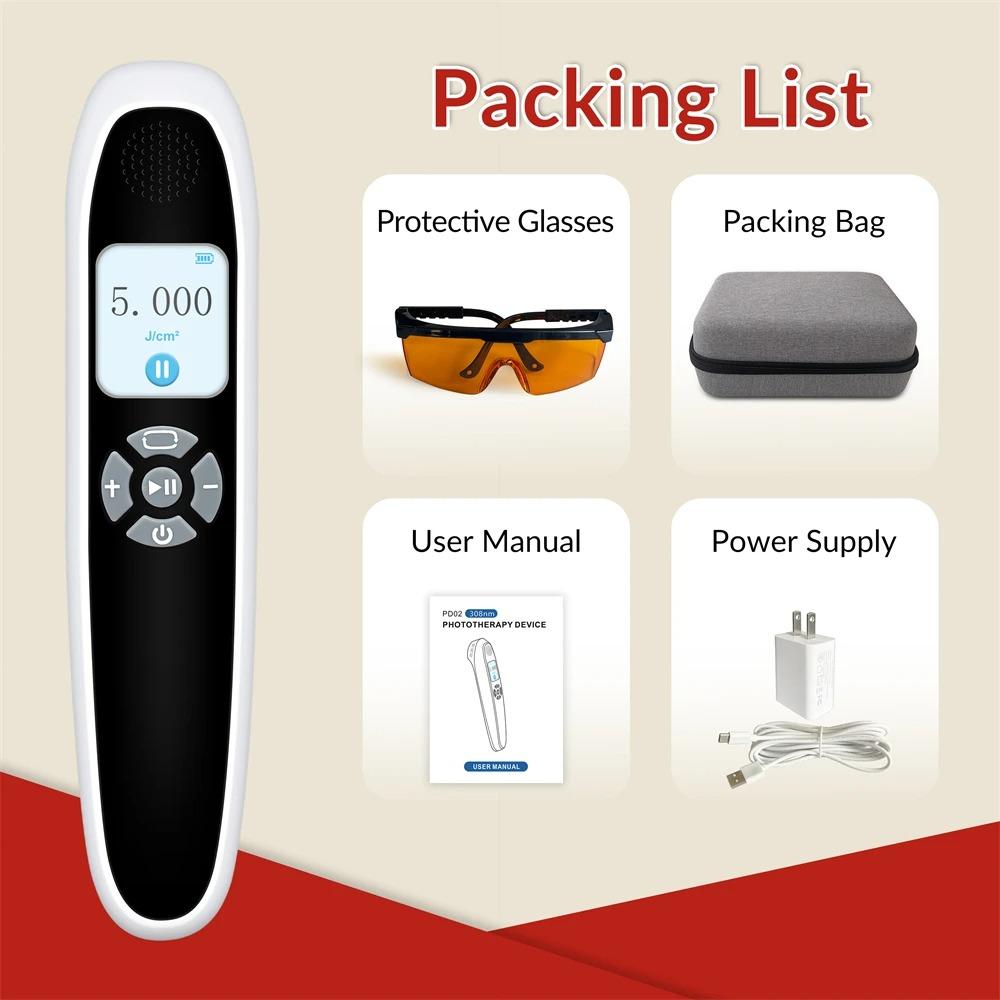 ZJZK 6 Diodes 308nm UVB Excimer Phototherapy Device, 35mW/cm² High Energy Density, Handheld Blue Light Skin Treatment, Targeted Therapy for Vitiligo, Psoriasis, Eczema, Atopic Dermatitis, Portable Home Use for Skin Disorders