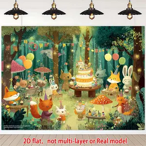 2D Flat, 1pc Enchanted Forest Backdrop Banner with Dynamic Lighting Effects - Whimsical Fairy Tale Scene, Polyester, No Power Needed, Perfect for Parties & Studio Props, Ideal for Spring, Summer, Fall, Winter Celebrations, Fairy Garden Decorations