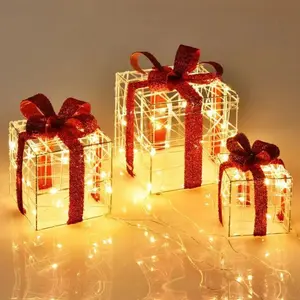 Set of 3 Lighted Christmas Gift Boxes 60 LED Indoor & Outdoor Holiday