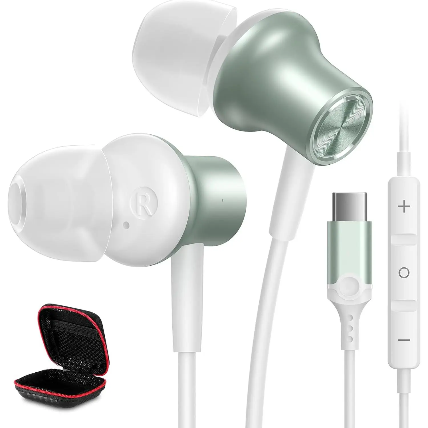 USB C Plug in Headphones for  iPhone 16 Pro Max 15 16e/iPad Wired Earbuds Small Ear Buds Type C Corded Earphones with Mic for  Pixel 10 9 8 7 for  Galaxy S25 S24 S23 Android Green