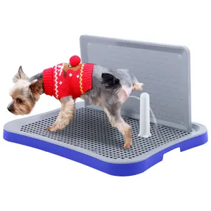 HalloStark Pee Pad Holder, Indoor Potty Tray for Puppy and Small Size Dog with Pee Wall, Non-Skid Feet（Blue）