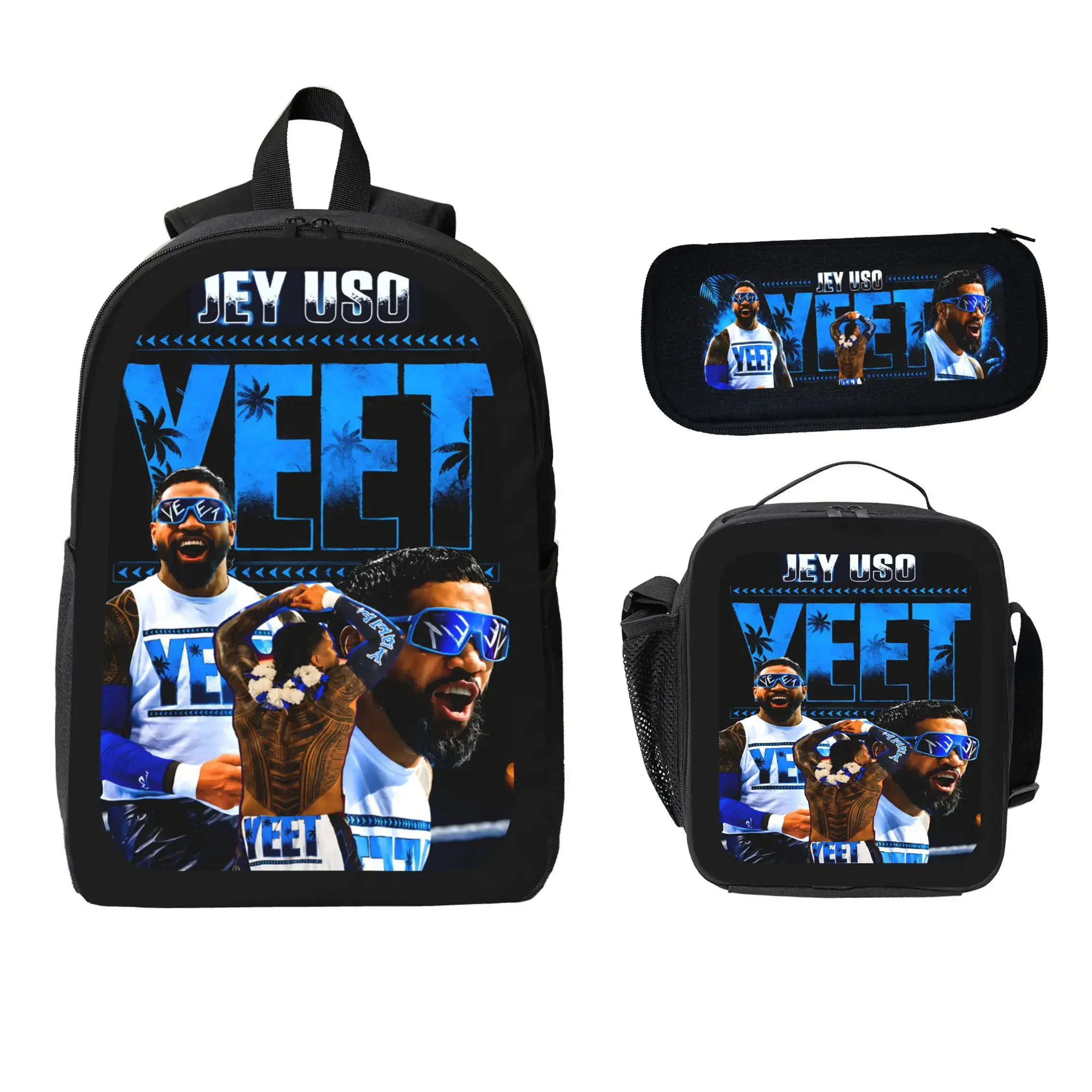 YEET Backpack Wrestling Backpack 3PCS Daypack Shoulder Bag Leisure Travel Adjustable Strap Backpacks 17in