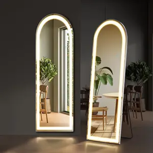LED 3 Color Lighting Full Body Mirror 60"x 16" Arched Floor Mirror with Lights Wall Mounted Free Standing Leaning for Home, White