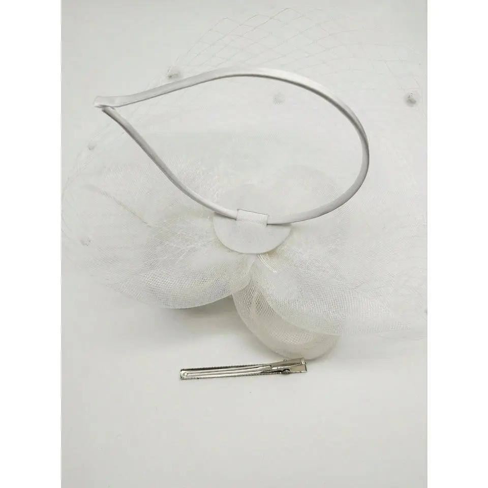 White Tulle Fascinator Derby Hat Adjustable Hair Clip Headband Wedding Tea Kentucky of Derby Fascinators for Women 1920s Flapper Derby  main image 3