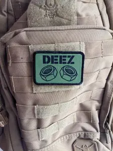 Deez nuts and bolts funny removable patch olive green 2"x3" morale patch with hook and loop backing