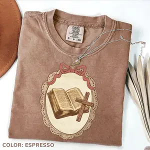 Comfort Colors Vintage Christian Cross T-shirt, Grandma Core Shirt Design, Coquette CottageCore Apparel, Homestead Mama Tee