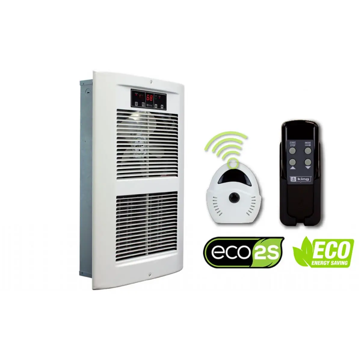 212 MAIN King Electric LPW2445-ECO-WD-R 240V 4500W Max Automatic Electronic Wall Heater - White Dove, Wall Mount, Remote Control, Adjustable Heating, High Power Output