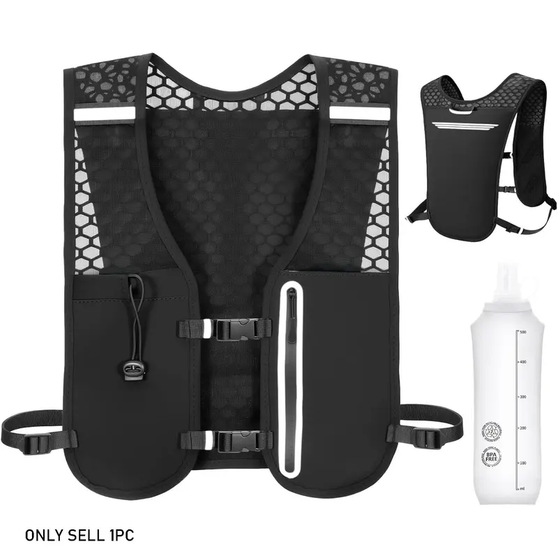 Running Hydration Vest, Adjustable Chest Straps Outdoor Sport Running Vest for Women Men with 500ml Soft Flask, Lightweight Runners Vest Women for Hiking Trail Running Cycling Race Marathon
