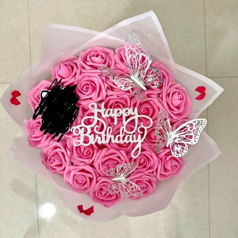 Eternal Pink Bouquet with HK cat picture -Perfect gift for Birthday, Graduation, Anniversary, or “Just Because”