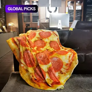 Cartoon Pizza Pattern Cozy Throw Blanket, 1 Count Portable Creative Lightweight Blankets for Sofa Beach Outdoor Camping #GLOBAL PICKS