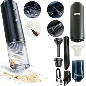 Rechargeable Cordless Handheld Vacuum 2-in-1 Suction & Blow HEPA Filter Low Noise Car & Keyboard Cleaning Multi-Nozzle Versatility Portable Black White