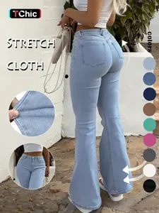 GILIPUR Y2K Women's High Waist Flare Leg Jeans, Casual Button Fly Pocket Design Bell Bottom Denim, Women's Bottoms for Daily Wear, Kardashian Style,Fashionable And Versatile Women's Jeans, ValentinesGift，ValentinesOutfit, Tchic